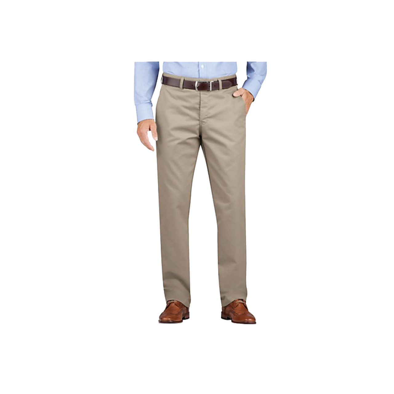 Dickies Regular Fit Tapered Leg Flat Front Khaki Pants On