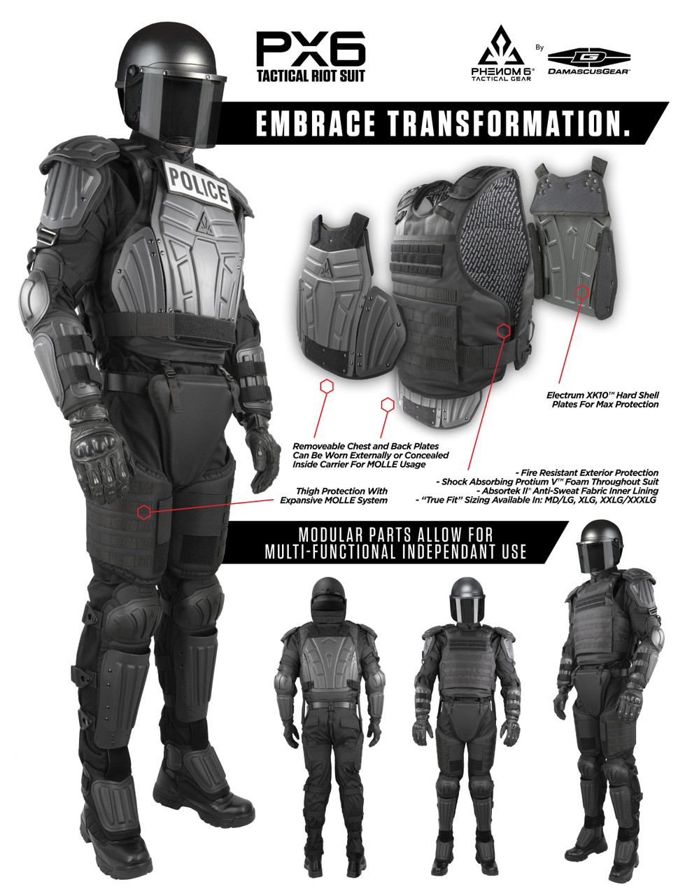 Full Tactical Police Body Protective Anti Riot armor suit 中古品 Black riot suit, full body protection, flame retardant hard armor
