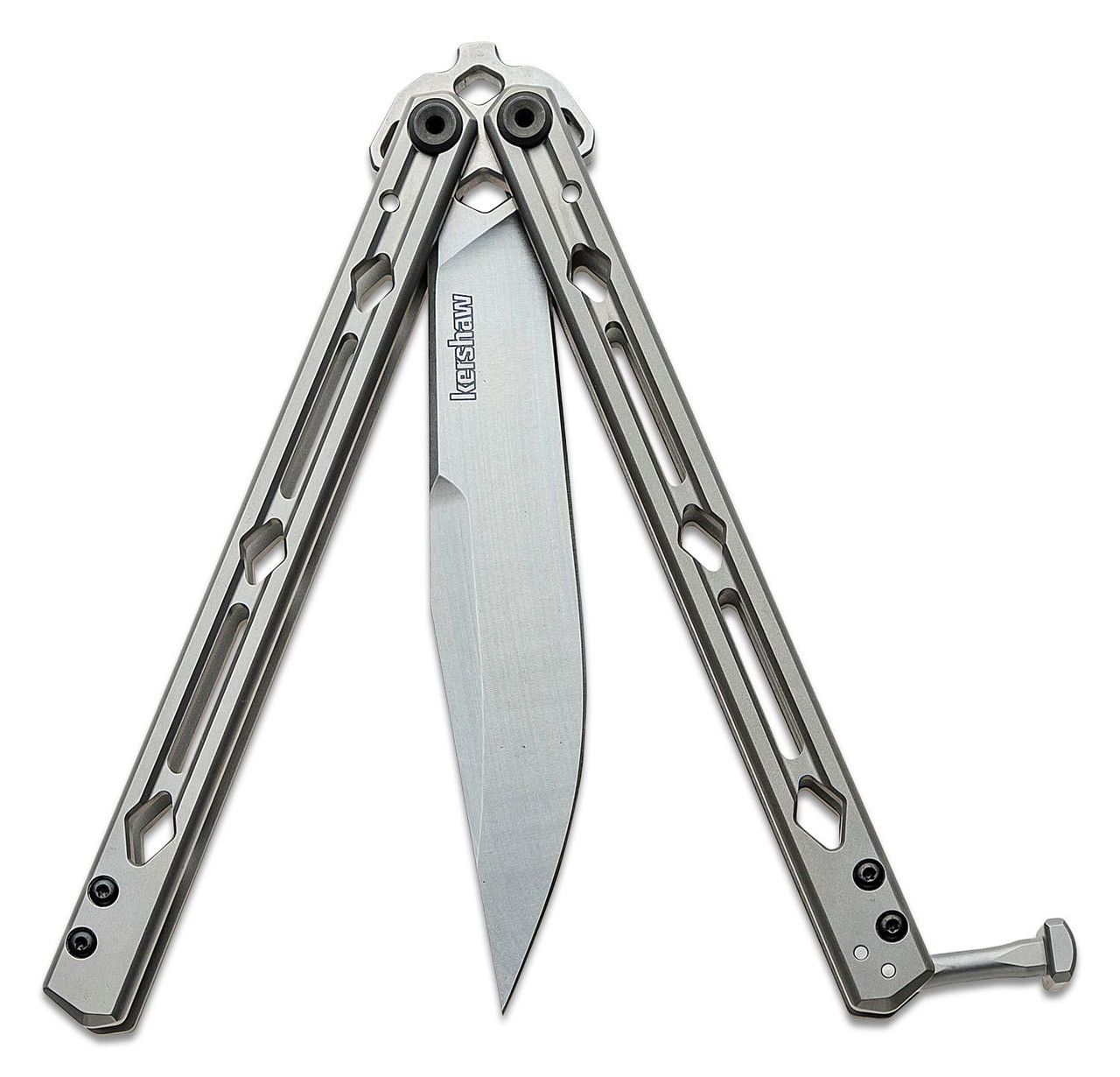 Kershaw 5150 Lucha Balisong Butterfly Knife 4.6 Stonewashed Sandvik 14C28N  Clip Point Blade, Stonewashed Stainless Steel Handles