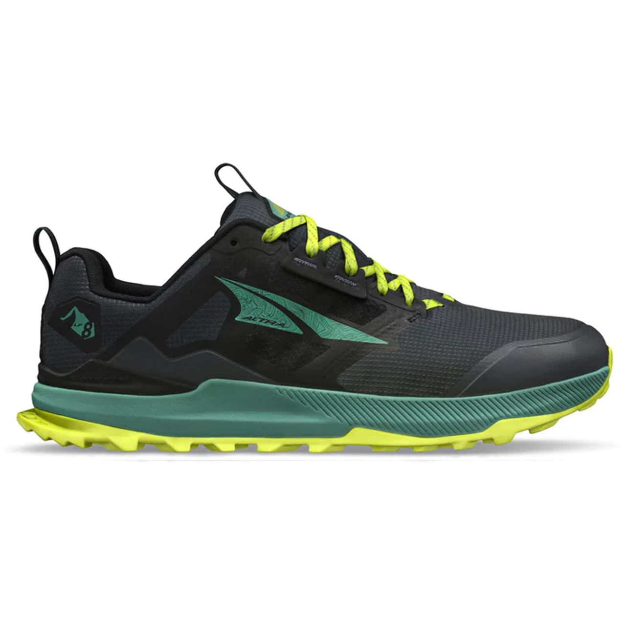 Altra Men's Lone Peak 8 Black/Green Trail Running Shoes On