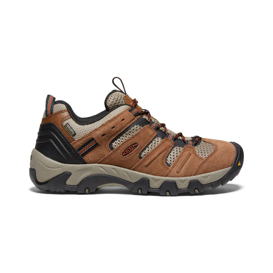 Keen Men's Headout Waterproof Bison/Fossil Orange Hiking Boots On
