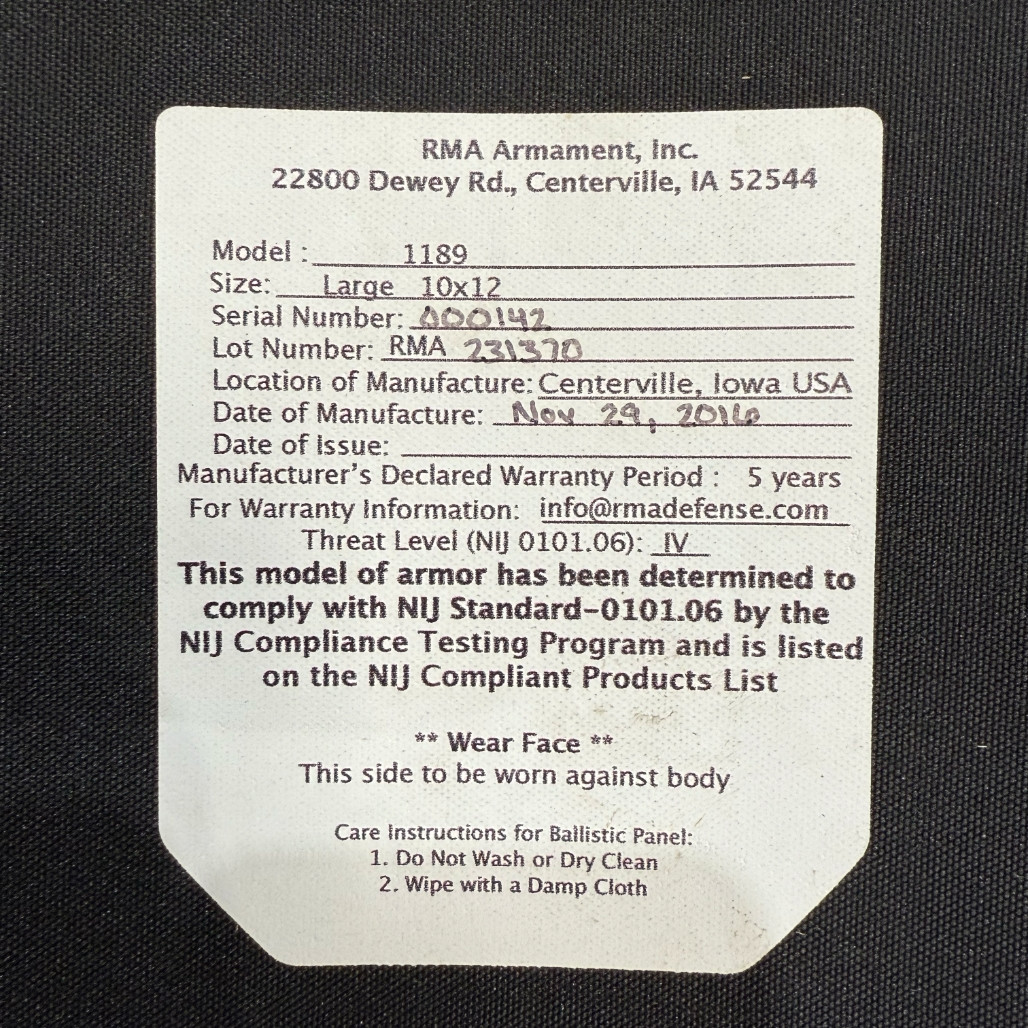 RMA Armament LVL 4 10x12 Armor Plates 2/Pack #1189, EXPIRED