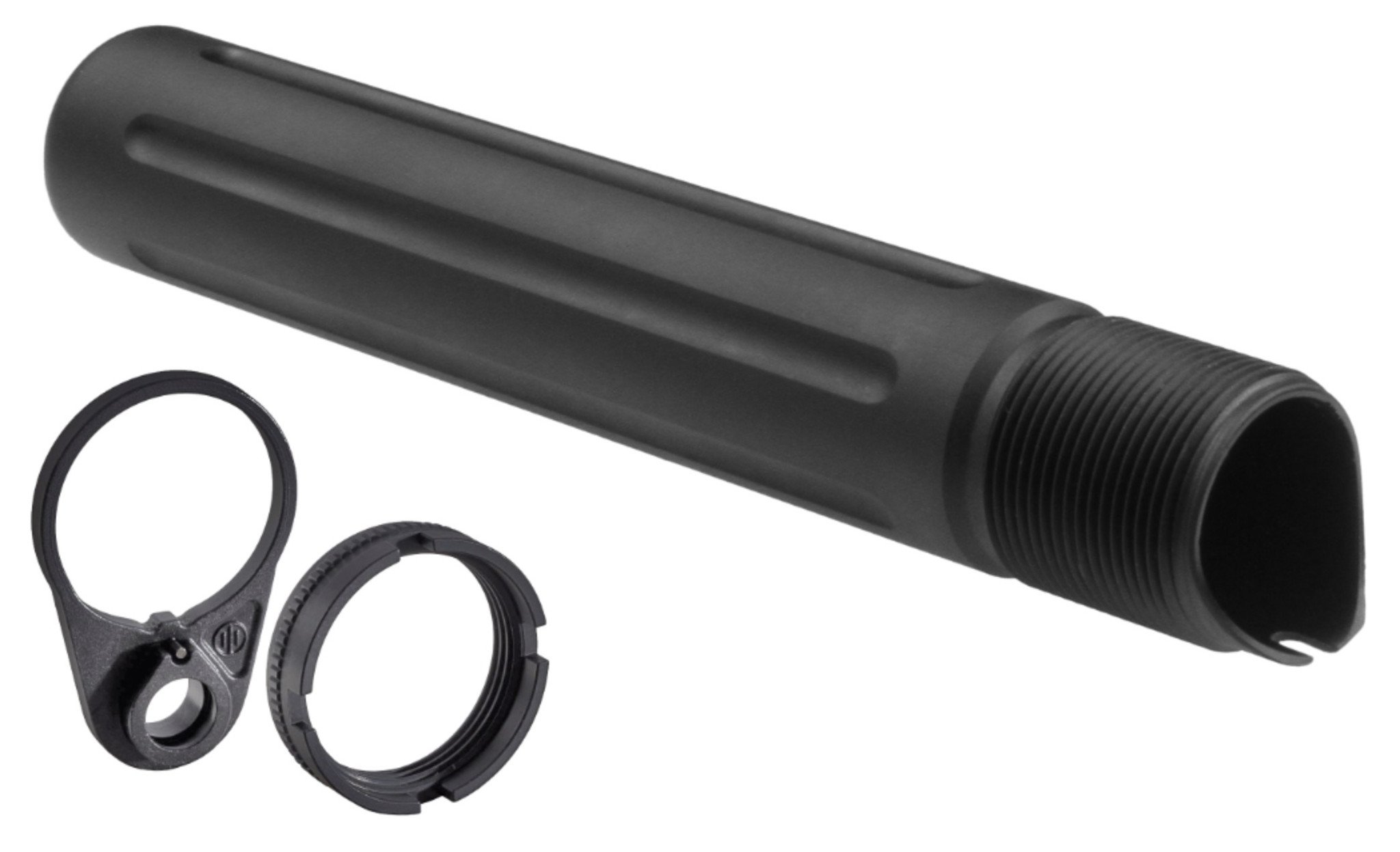 The Primary Weapons Systems® AR-15 Ratchet Lock Castle Nut / End Plate Set with Enhanced Pistol Buffer Tube was designed for optimal performance and ease of use. This buffer tube features 7075 aluminum construction with a corrosion-resistant anodized finish and is built to withstand the rigors of heavy use. Even better, the extended carrier support lip helps ensure smoother cycling while lightening cuts reduce weight compared to standard Mil-Spec designs. Fluting on the tube also provides effective debris clearing while enlarged drain holes ensure efficient drainage. If that’s not enough, this buffer tube does not require staking and can be securely installed using a castle nut wrench. Includes buffer tube, ratchet lock castle nut, and endplate.