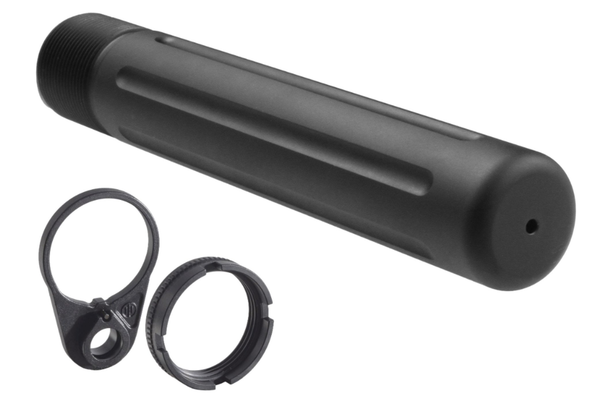 The Primary Weapons Systems® AR-15 Ratchet Lock Castle Nut / End Plate Set with Enhanced Pistol Buffer Tube was designed for optimal performance and ease of use. This buffer tube features 7075 aluminum construction with a corrosion-resistant anodized finish and is built to withstand the rigors of heavy use. Even better, the extended carrier support lip helps ensure smoother cycling while lightening cuts reduce weight compared to standard Mil-Spec designs. Fluting on the tube also provides effective debris clearing while enlarged drain holes ensure efficient drainage. If that’s not enough, this buffer tube does not require staking and can be securely installed using a castle nut wrench. Includes buffer tube, ratchet lock castle nut, and endplate.