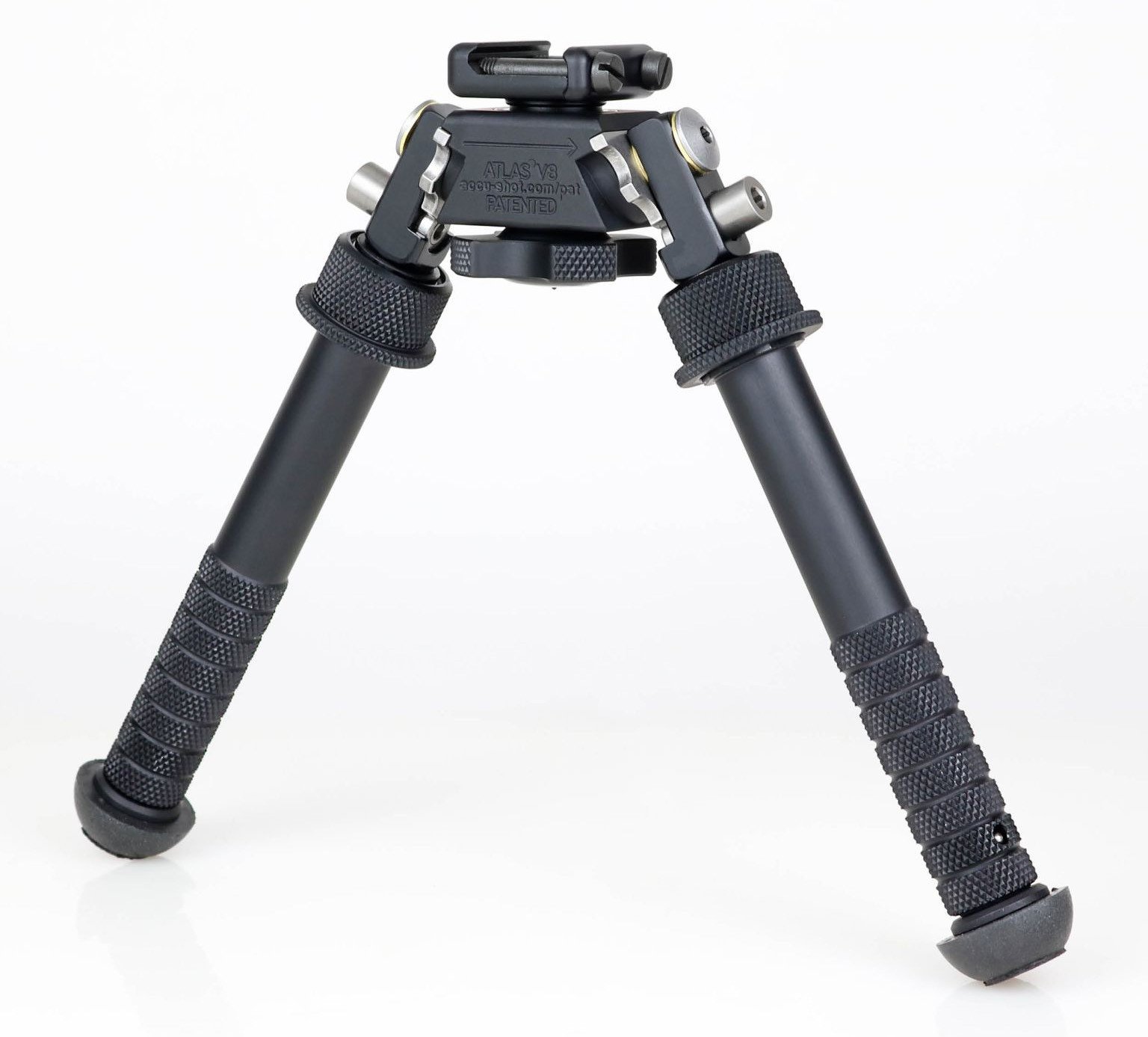 The BT10 V8 Atlas Bipod mounts directly to any 1913 style Picatinny rail via a low profile two screw clamp assembly.

It is comprised of 6061-T6 aluminum that is Mil-Spec Type III hard coat anodized and have heat treated stainless steel components. Available in black only.
