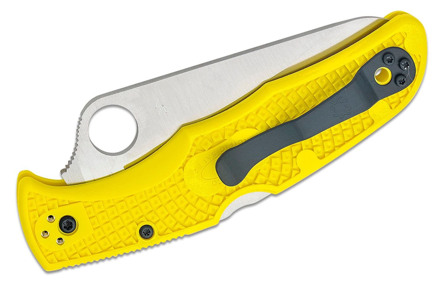 The Pacific Salt 2 epitomizes Spyderco's relentless pursuit of Constant Quality Improvement (CQI) in everything they do. It combines the ultra-corrosion-resistant qualities of H2 blade steel with the refined ergonomics and four-position pocket clip of the best-in-class Endura 4 Lightweight. Its linerless construction also further reduces the knife's weight and its vulnerability to corrosion. This version of the Pacific Salt 2 features a bright yellow handle that is easy to see in and around the water with a choice of a PlainEdge or fully serrated SpyderEdge blade.The Pacific Salt 2 epitomizes Spyderco's relentless pursuit of Constant Quality Improvement (CQI) in everything they do. It combines the ultra-corrosion-resistant qualities of H2 blade steel with the refined ergonomics and four-position pocket clip of the best-in-class Endura 4 Lightweight. Its linerless construction also further reduces the knife's weight and its vulnerability to corrosion. This version of the Pacific Salt 2 features a bright yellow handle that is easy to see in and around the water with a choice of a PlainEdge or fully serrated SpyderEdge blade.