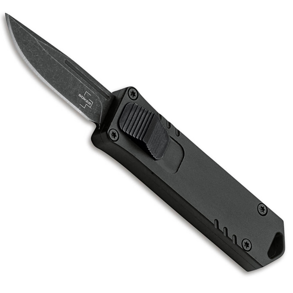 The Boker USA USB OTF is a unique double-action out-the-front automatic knife designed as an homage to the USB drive that dons, or perhaps before the days of internet clouds, used to don your keychain. It looks much like a flash drive to the untrained or passing eye, but it is all a façade, hiding the wicked fast blade that snaps open with authority when you actuate the thumb slide. By every measurement, the blade measures well under two inches, so this little guy is California-legal!