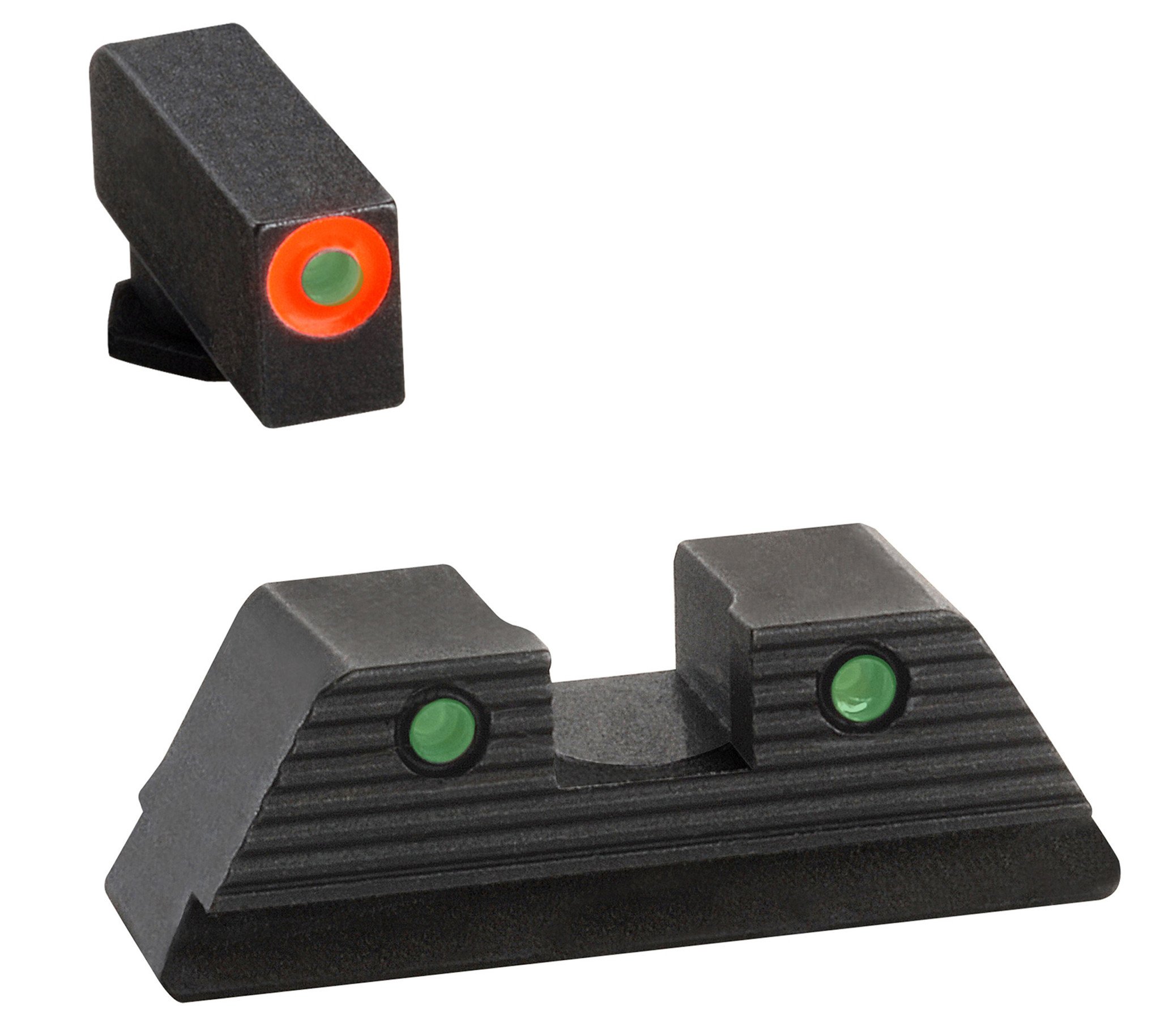 Modeled after AmeriGlo's award-winning Federal contract sights, the Trooper sight set by AmeriGlo features a 3-dot design with a ProGlo front sight and a serrated square notch rear sight with green tritium and black outlines. This model is compatible with Glock 17,19,19x,26,34,45 Gen5 with our without MOS slide.