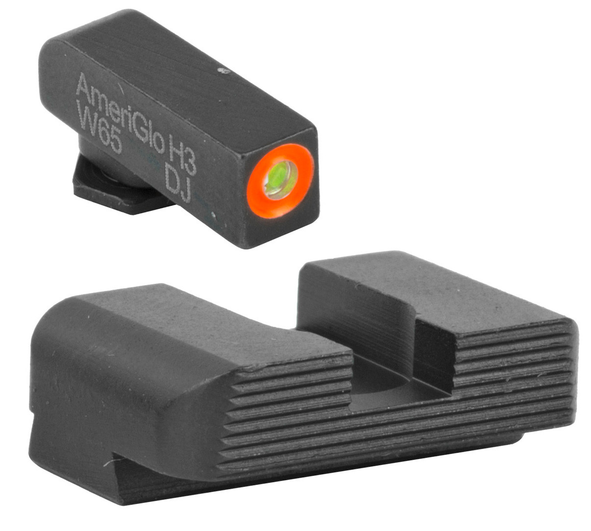 AmeriGlo GL436 Hackathorn Sight Set Tritium Green with Orange Outline Front, Black Rear Black Frame for Glock 42, 43