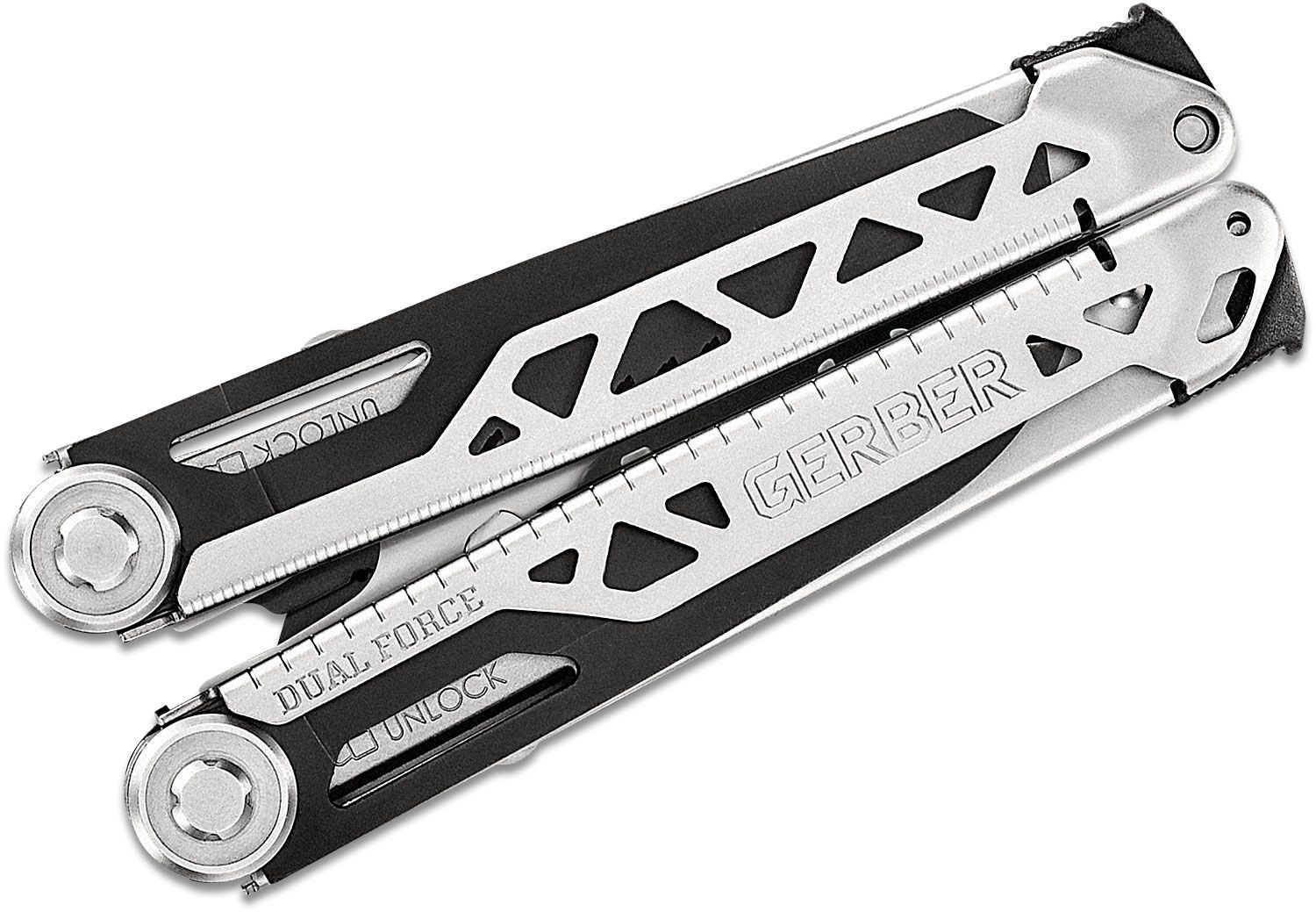 For tough jobs, it's often easier to head back to the toolbox for a proper set of pliers—until now. The Dual-Force isn't your average multi-tool, boasting layered construction to provide 2x the jaw strength and 2x the force to manhandle any task put in front of it. The adjustable 2-position slip joint jaw and extra-large teeth grasp firmly onto a variety of fasteners and apply unparalleled control. Additional features include a center-axis bit driver, plain edge knife blade, fine/coarse file, saw, and additional bit storage.