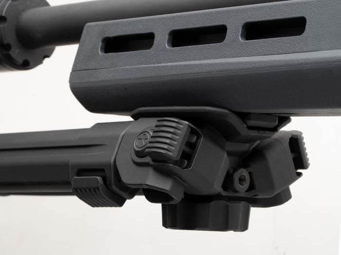 The MOE Bipod is the latest, lightest, and strongest bipod in the Magpul Bipod line. At 8oz total weight, it’s almost 40% lighter than some of our existing bipods. That decrease in weight doesn’t cost you when it comes to strength and reliability; our injection-molded, proprietary polymer legs won’t deform or break under pressure, providing a consistently stable platform to shoot from, shot after shot after shot.

Designed to mount to the popular Uncle Mike's-style sling swivel stud, the MOE Bipod attaches and detaches quickly and easily thanks to its rapid-attach sling stud mounting system. The self-locating, stainless-steel clasps ensure perfect alignment when mounting, and the large ergonomic thumbwheel allows for a strong grip and easy tightening. The non-marring, over-molded saddle fits securely on most forends, providing ideal load distribution without leaving a mark on your rifle. Adding an optional low-profile sling stud on the rear of the mount retains the ability to mount a sling to the forend of the rifle.

With its low stack height of 1.73” when folded, the MOE Bipod is streamlined and stays out of the way until it’s needed. The legs stow neatly forward and deploy without buttons or levers, snapping down and locking into position. The legs extend from 7 to 10 inches and slide and lock securely with the push of a button on seven, ½-inch spaced, locking detents. Additionally, its staggered soft rubber feet hold fast on a variety of shooting surfaces. They’re also easily removed with a roll pin punch should users choose to change feet, and the legs accept most Atlas-pattern bipod replaceable feet.

Made in the USA.