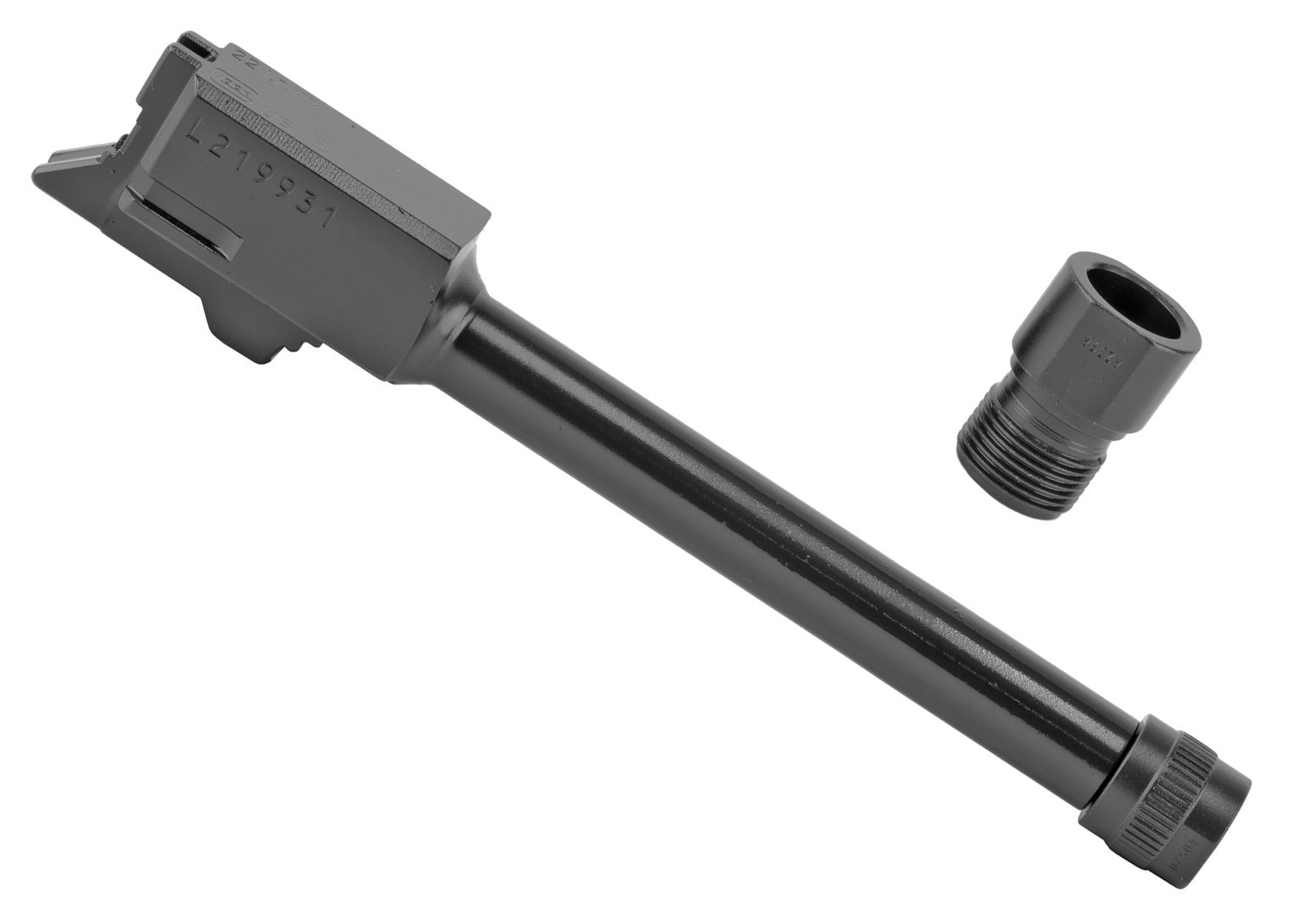 Glock 44 RH Threaded Barrel Kit is for the Glock 44, 22LR pistol that supports the use of a suppressor. Includes M9 x .75 RH threaded barrel, .500-28 adapter and thread protector. *Note- only compatible with the G44. glock 44 factory threaded barrel