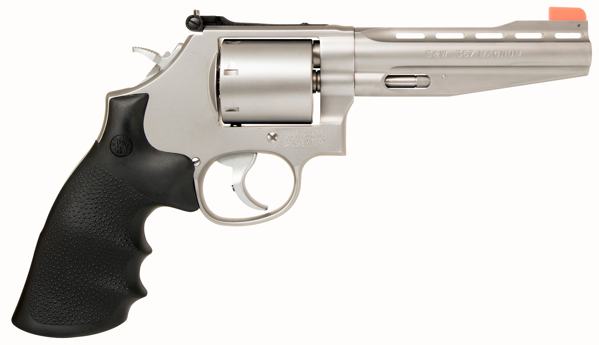 Smith & Wesson, Model 686, Performance Center, Double Action/Single Action, Metal Frame Revolver, L-Frame, 357 Magnum, 5" Vent Rib Barrel, Stainless Steel, Synthetic Grip, Adjustable Sights, 7 Rounds, Performance Center Speed Release Thumbpiece, Unfluted Cylinder

