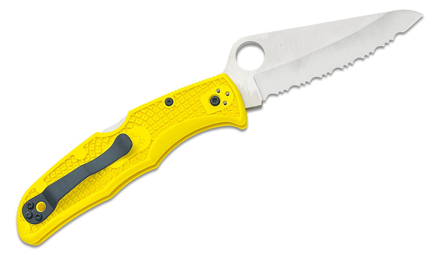 A big myth in the knife world is that out there somewhere is a knife that seriously cuts but cannot rust. Knives claiming these super powers are usually made with steels that are unable to hold a cutting edge for any measurable amount of time. Finally a steel foundry in Japan called Myodo Foundry makes this myth a reality with the introduction of a new steel called H1. H1 steel is a PH steel, meaning it is a precipitation-hardened steel.

Brand new from Spyderco is this dynamic 3rd gen Pacific Salt 2, with its Endura® one-piece handle design and the ultra-corrosion-resistant properties of H-1 steel, the original Pacific Salt was an incredibly capable full-service folding knife. What it lacked, however, were the improvements that made the current Endura 4 even better than its predecessor.

Brand new from Spyderco is this dynamic 3rd gen Pacific Salt 2, with its Endura® one-piece handle design and the ultra-corrosion-resistant properties of H-1 steel, the original Pacific Salt was an incredibly capable full-service folding knife. What it lacked, however, were the improvements that made the current Endura 4 even better than its predecessor.

The Pacific Salt 8 includes a high-traction Bi-Directional Texture™ pattern, enhanced handle ergonomics, and a versatile four-position pocket clip. In addition to these features, this knife integrates an H-1 blade with a linerless handle in a shining example of Spyderco's passion for Constant Quality Improvement (C.Q.I.). This knife was born to perform in and around the water.