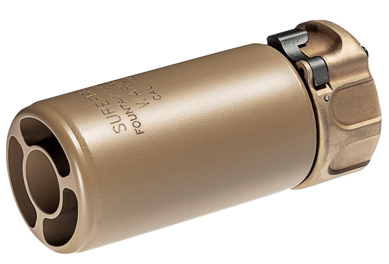 Blast Forward. The SureFire Warden Blast Regulator for 5.56 and 7.62 mm weapons is engineered to direct the concussive blast of the fired round forward of the weapon system without venting gas to the side, as seen with standard muzzle brakes. This aids in reducing the overpressure felt by others immediately to the left and/or right of the shooter’s firing position. It also limits any dust signature from the weapon when fired from a prone position. This version of the Warden quickly and easily mounts to any SureFire SOCOM Fast-Attach® 5.56 or 7.62 muzzle device through the same patented system found on SureFire SOCOM Fast-Attach® Series suppressors. Unlike sound suppressors, Wardens are not NFA devices and are available wherever SureFire products are sold, without any of the restrictions associated with suppressors.