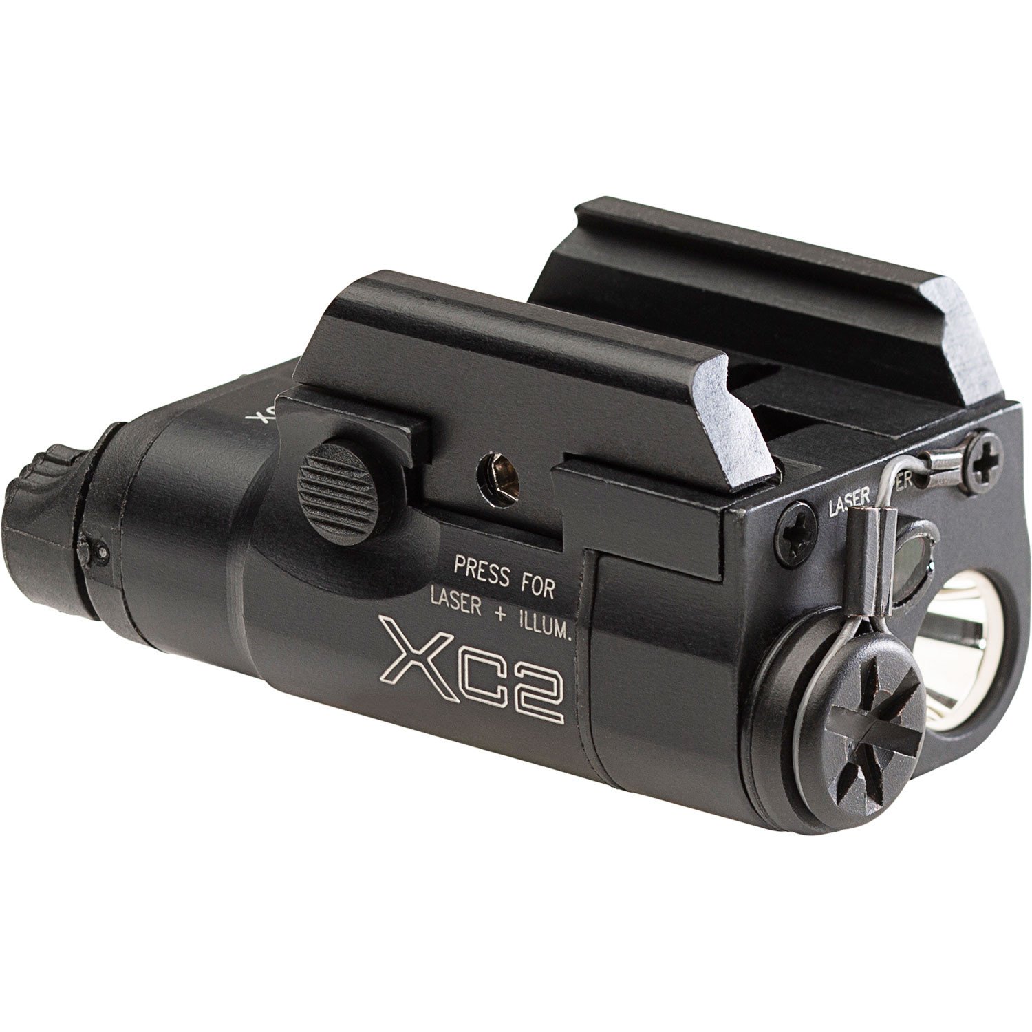 The XC2-B is SureFire’s laser-equipped, concealed carry handgun WeaponLight, and is available  with a high-visibility green laser in addition to the venerable red laser option. The XC2-B allows concealed-carry users an effective way of identifying threats and acquiring targets.  Whether you choose the green or red laser option, the laser is easily visible, allowing you to get on target quickly without using your sights. Once zeroed, the laser rarely needs re-zeroing, thanks to a proven windage and elevation adjustable laser carriage and a robust rail clamp mount that will not shift under the effects of recoil.   It delivers 300-lumens from a single rechargeable AAA battery, and its proprietary precision-engineered smooth parabolic reflector projects a beam with a focused hot spot for mid-to-long range illumination along with a corona of diffused light optimized for situational awareness in the near field. Ambidextrous switching provides both momentary- and constant-on activation options. We’ve constructed the XC2-B’s robust, compact body of lightweight, strong aerospace aluminum, then Mil-Spec hard anodized and sealed it to repel the elements. Measuring less than 2.5 inches long and weighing just 2 ounces, the XC2-B provides a crucial advantage you need if you should face a threat in low-light conditions. SureFire XC2BRD XC2-B 300 Lumens/5mW Output Red Laser Universal/Picatinny Rails Mount Black Anodized Aluminum