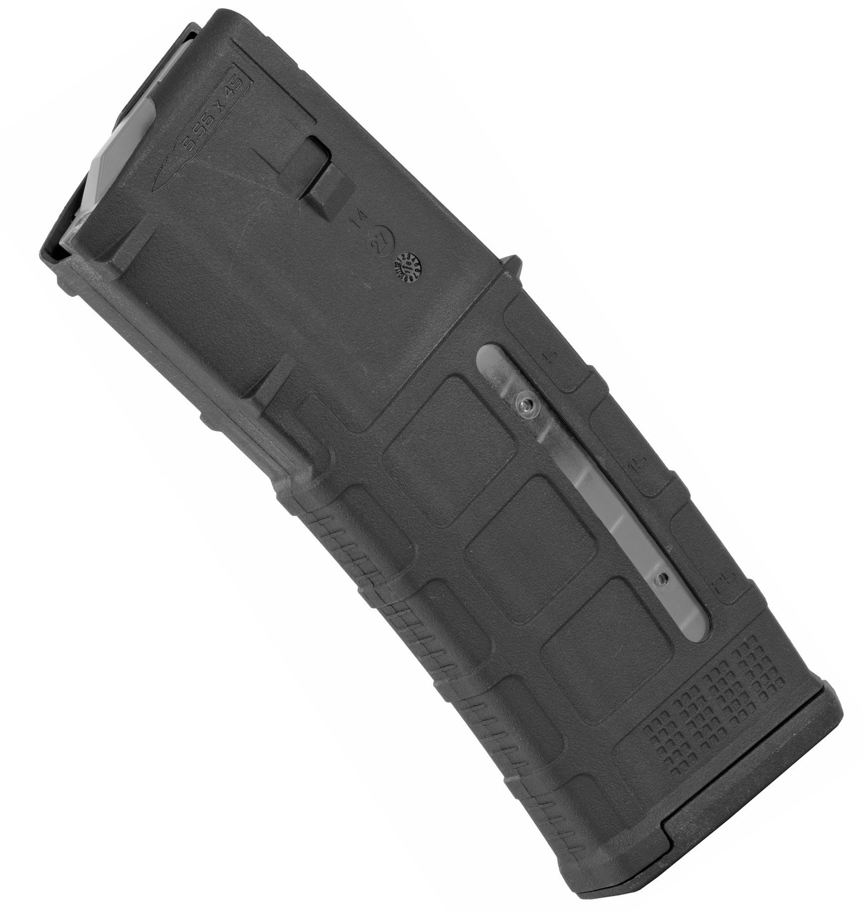 The next-generation PMAG 30 AR/M4 GEN M3 Window is a 30-round 5.56x45 NATO (.223 Remington) polymer magazine for AR15/M4 compatible weapons that features transparent windows to allow rapid visual identification of approximate number of rounds remaining. Along with expanded feature set and compatibility, the GEN M3 Window incorporates new material technology and manufacturing processes for enhanced strength, durability, and reliability to exceed rigorous military performance specifications. While the GEN M3 is optimized for Colt-spec AR15/M4 platforms, modified internal and external geometry also permits operation with a range of additional weapons such as the HK 416/MR556A1/M27 IAR, British SA-80, FN SCAR MK 16/16S, and others.