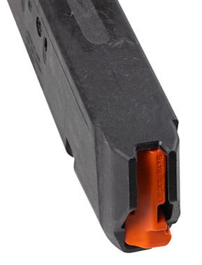 The PMAG 27 GL9 is a 27-round Glock 9mm handgun magazine featuring our proprietary all-polymer construction for flawless reliability and durability over thousands of rounds. Meeting the overall length requirements for a 170MM competition magazine, the PMAG 27 GL9 offers additional capacity without the need for expensive extensions. Includes a high visibility, controlled-tilt follower, a stainless steel spring, and an easily removable floorplate for cleaning. Also includes a paint pen dot matrix for magazine marking, ridged floorplate edges for better grip, and capacity indicator windows. Drops free when loaded or unloaded. The PMAG 27 GL9 is compatible with all full-size, compact, and sub-compact double-stack Glock 9mm variants with some protrusion below the grip.