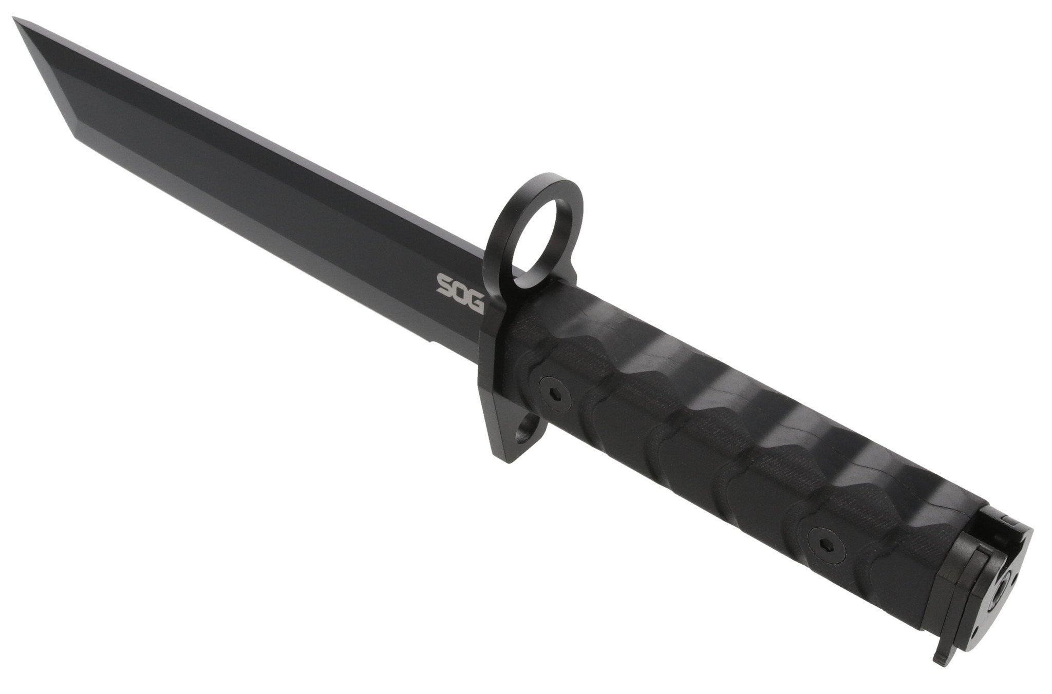 Designed by veterans for veterans and other tactical enthusiasts, the SOG BAR15T Tanto Bayonet is unmatched in its functionality, durability, and versatility. It features a striking 7.1" Tanto-shaped blade meticulously crafted from AUS-8 stainless steel, which is both exceptionally strong and capable of retaining its edge long-term. At 18.48 ounces and 12.2 inches overall, the Tanto Bayonet is perfectly balanced for optimal maneuverability and control. An ergonomic grip made from textured G10 handles fits naturally in your hand, reducing fatigue and promoting a sure, solid hold, even during extended use in adverse conditions. Includes a sheath and integrated AR-compatible barrel ring.