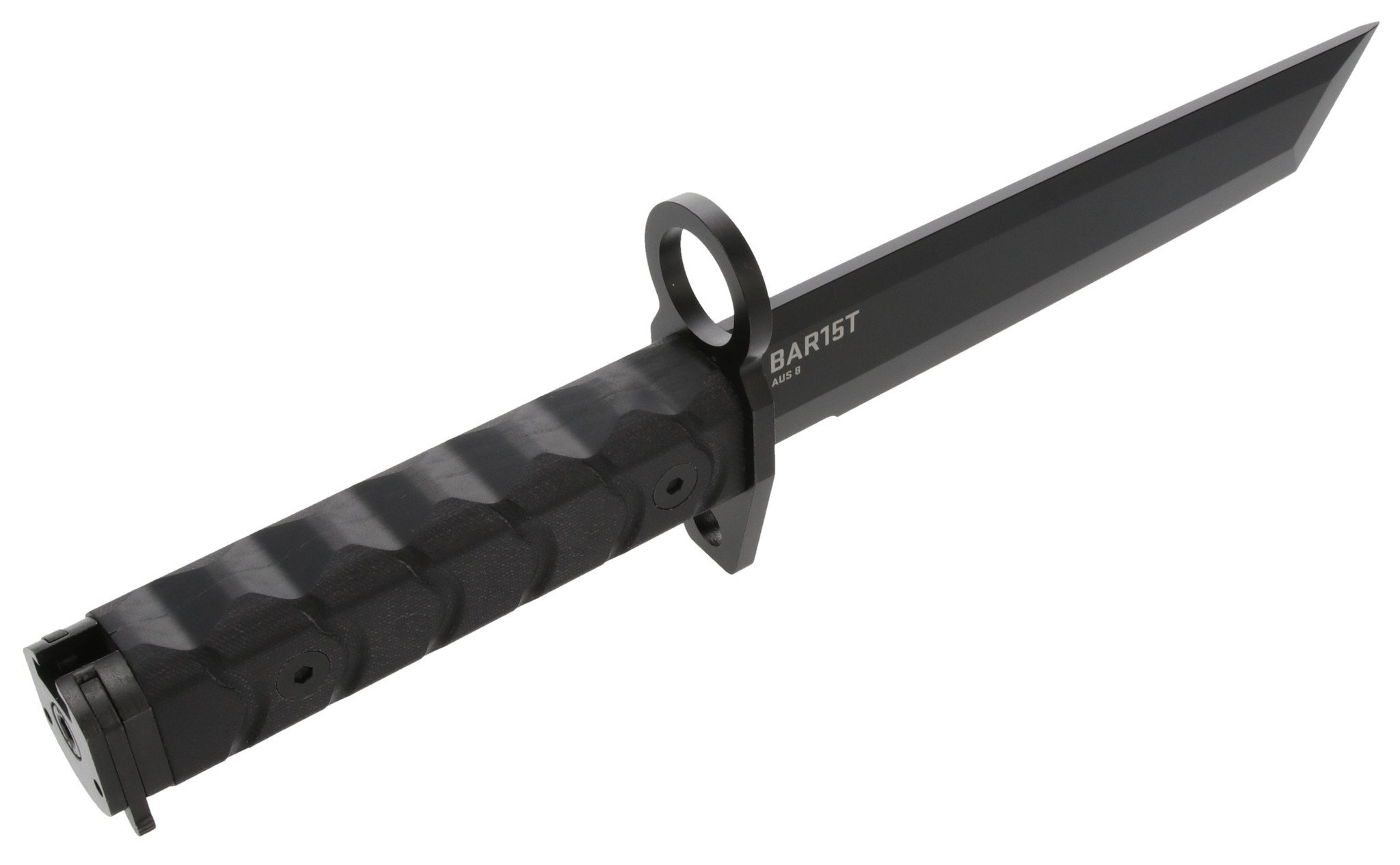 Designed by veterans for veterans and other tactical enthusiasts, the SOG BAR15T Tanto Bayonet is unmatched in its functionality, durability, and versatility. It features a striking 7.1" Tanto-shaped blade meticulously crafted from AUS-8 stainless steel, which is both exceptionally strong and capable of retaining its edge long-term. At 18.48 ounces and 12.2 inches overall, the Tanto Bayonet is perfectly balanced for optimal maneuverability and control. An ergonomic grip made from textured G10 handles fits naturally in your hand, reducing fatigue and promoting a sure, solid hold, even during extended use in adverse conditions. Includes a sheath and integrated AR-compatible barrel ring.