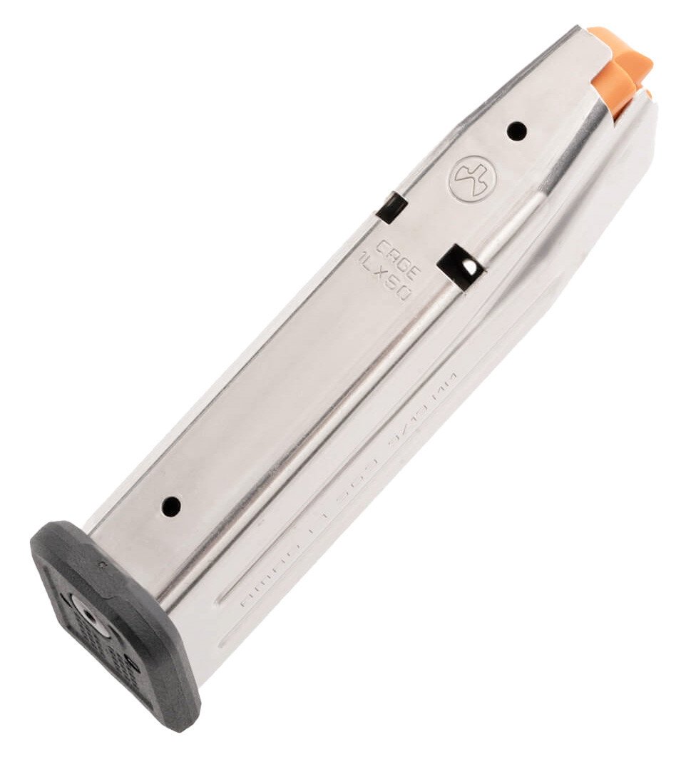 Magpul Industries, Magazine, AMAG 17 SG9, 9MM, 17 Rounds, For Sig P320, Stainless Steel Finish, Silver.When polymer won't work, Magpul's AMAGs will. The same reliability and consistency you expect out of their PMAGs, now available in alloy magazines. The AMAG 17 SG9 is a 17-round SIG P320 9mm handgun magazine featuring a heat-treated, stainless-steel alloy body with polymer sub-components. Magpul AMAGs come with many of their proven features, including a high-visibility, controlled-tilt follower, stainless-steel spring, flared floorplate that's easily removable for cleaning and routine maintenance, paint-pen dot matrix for magazine marking, and capacity-indicator windows which begin at five (5) rounds, and continue along the spine of the magazine in one-round increments.