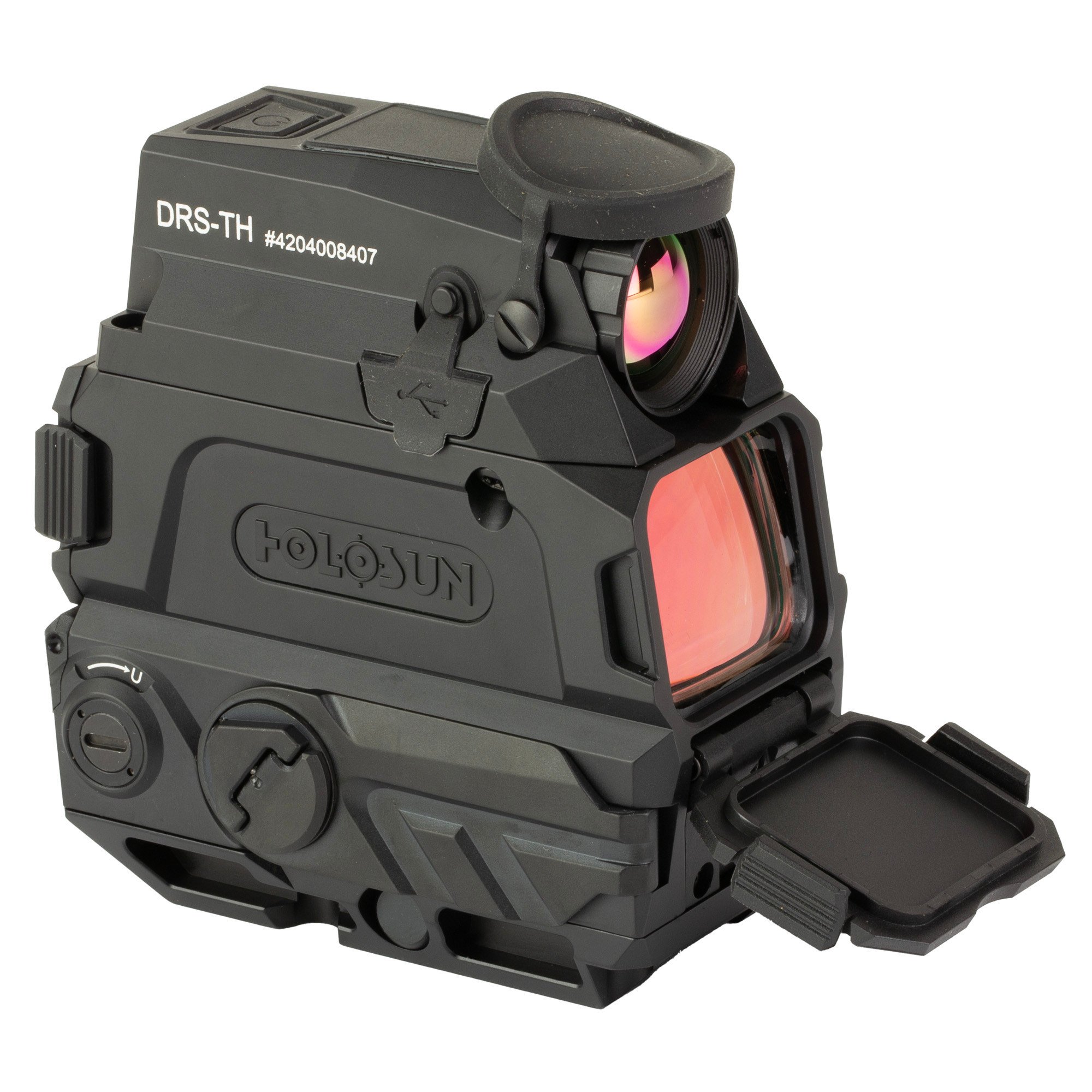 Holosun Technologies, DRS Thermal, Reflex Red Dot Sight with Thermal Imaging Capability, 8X Digital Zoom (1X/3X/5X), 2 MOA Dot with 65 MOA Circle, 1024x768 Resolution Display at 50FPS, 18350 Battery with USB-C Charging Port, Anodized Finish, Black