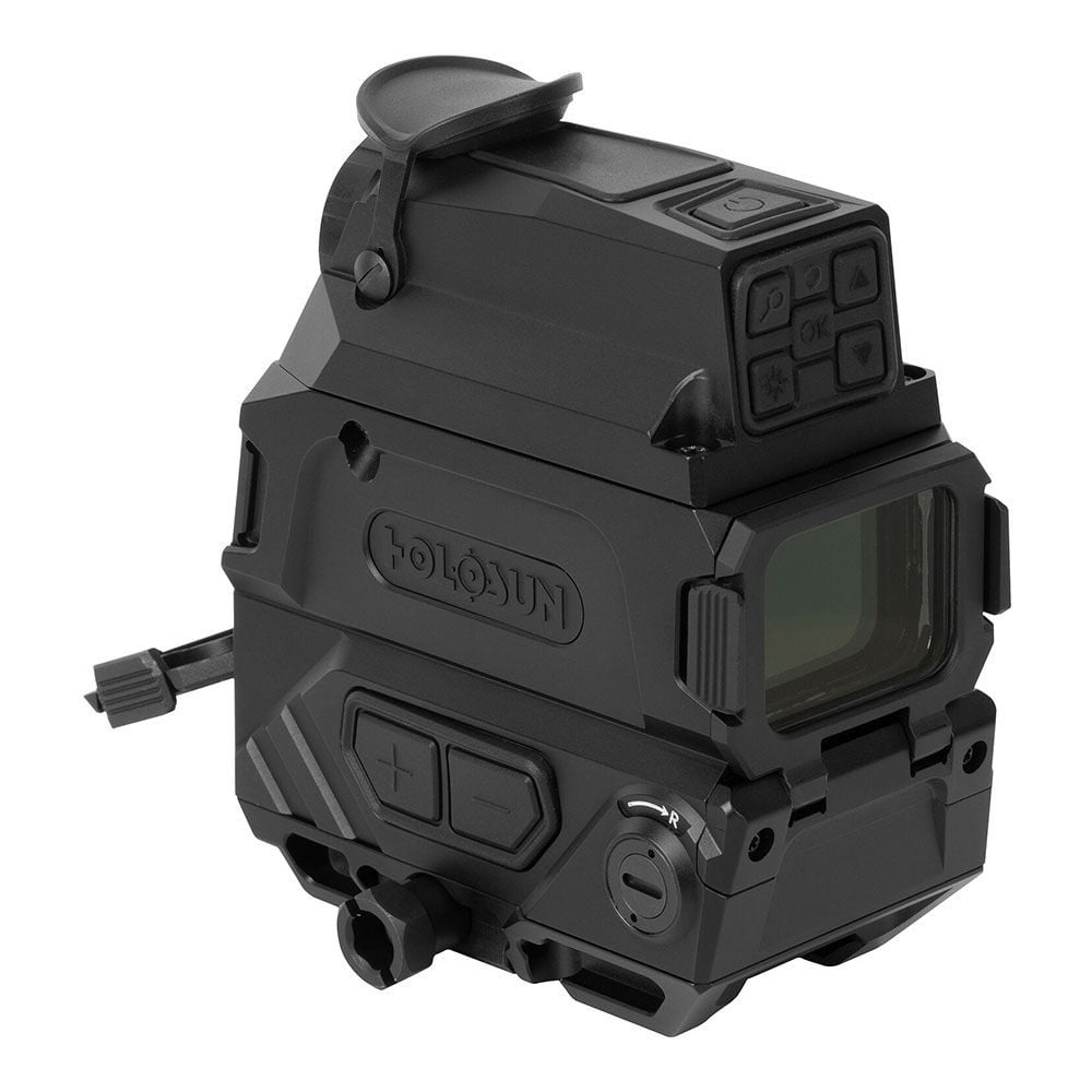 The DRS-TH (Digital Reflex Sight-Thermal) is a red dot and thermal fusion sight that combines Holosun's red dot sight technology with thermal imaging capability. DRS-TH features an LED MRS (Multi-Reticle System) with two digital reticle options, 1024x768 resolution display at 50fps, 8x digital zoom, digital image and video recording with on-board storage, and is powered by two 18350 rechargeable battery. DRS-TH model features five thermal image modes including White Hot, Black Hot, Highlight, Outline, and Fusion modes