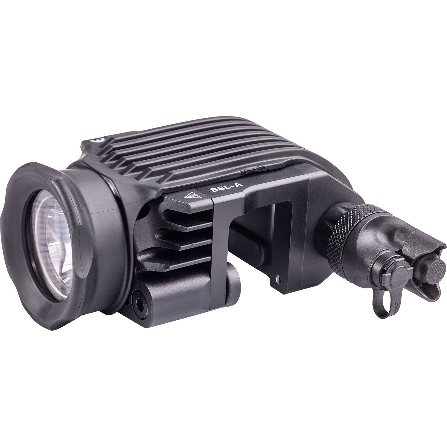 Maximize Your Shield's Utility. The SureFire BSL-A Ballistic Shield Light increases safety for military and law enforcement ballistic shield users. It installs easily on most ballistic shields, and its high-output LED generates 1,500 lumens of powerful illumination shaped by a precision Hybrid beam reflector optimized for medium- to long-range visibility and situational awareness. The BSL-A disrupts the night-adapted vision of potential aggressors and allows for strategic peeking around corners without backlighting the user. Its Dual Fuel design affords you the versatility of using the included rechargeable 18650 lithium-ion battery or two 123 lithium batteries for power. Our intuitive switching incorporates a pressure switch for momentary-on control and a click-through constant-on switch for unmanned shield placement. Precision-machined of aerospace-grade aluminum, O-ring sealed, and Mil-Spec hard-anodized for durability, the BLS-A's rugged body can withstand tremendous punishment, including submersion in up to 1 meter of water for 30 minutes. Every BLS-A also includes a rubber cover and protective lens for training rounds. It is built to perform no matter how demanding the mission.