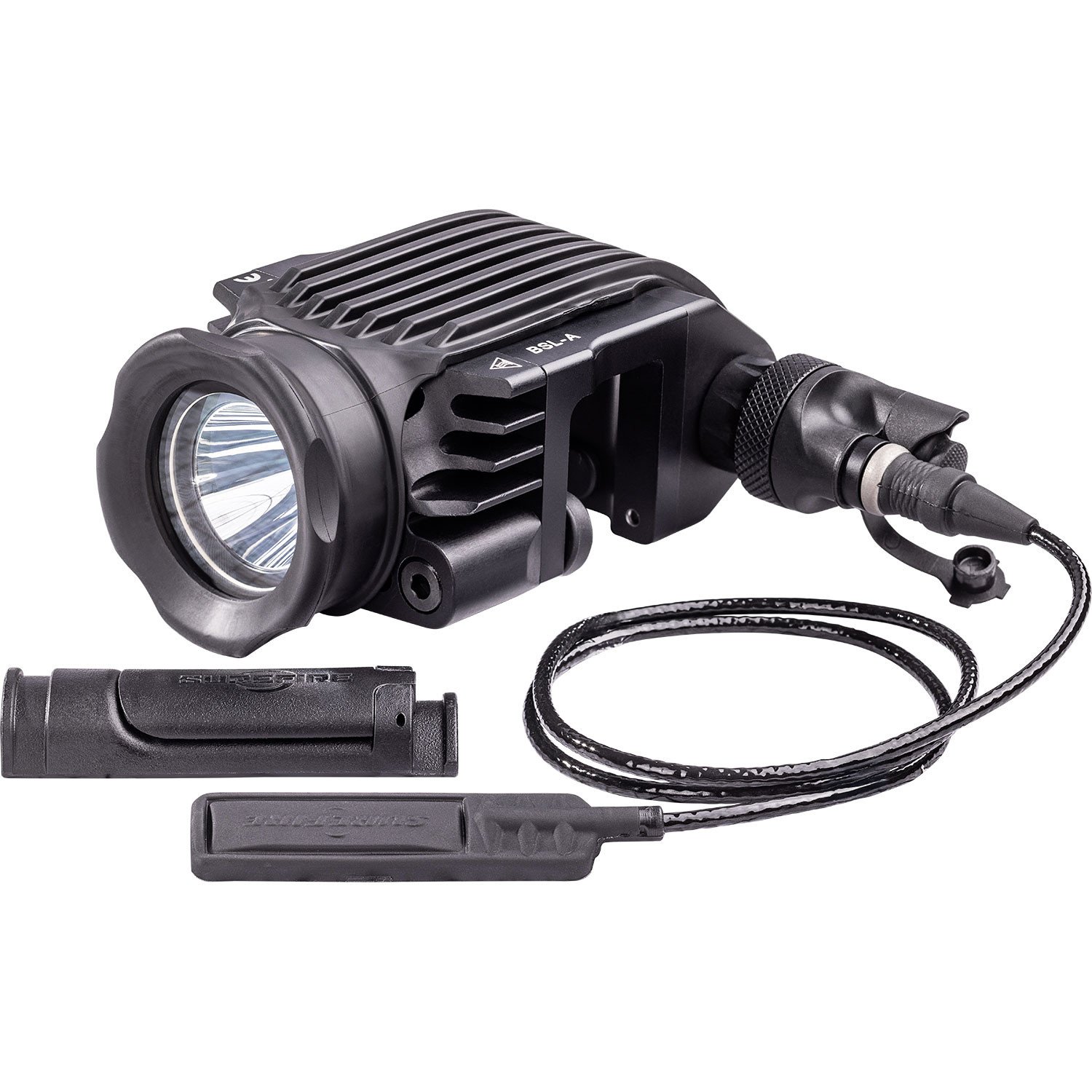 Maximize Your Shield's Utility. The SureFire BSL-A Ballistic Shield Light increases safety for military and law enforcement ballistic shield users. It installs easily on most ballistic shields, and its high-output LED generates 1,500 lumens of powerful illumination shaped by a precision Hybrid beam reflector optimized for medium- to long-range visibility and situational awareness. The BSL-A disrupts the night-adapted vision of potential aggressors and allows for strategic peeking around corners without backlighting the user. Its Dual Fuel design affords you the versatility of using the included rechargeable 18650 lithium-ion battery or two 123 lithium batteries for power. Our intuitive switching incorporates a pressure switch for momentary-on control and a click-through constant-on switch for unmanned shield placement. Precision-machined of aerospace-grade aluminum, O-ring sealed, and Mil-Spec hard-anodized for durability, the BLS-A's rugged body can withstand tremendous punishment, including submersion in up to 1 meter of water for 30 minutes. Every BLS-A also includes a rubber cover and protective lens for training rounds. It is built to perform no matter how demanding the mission.