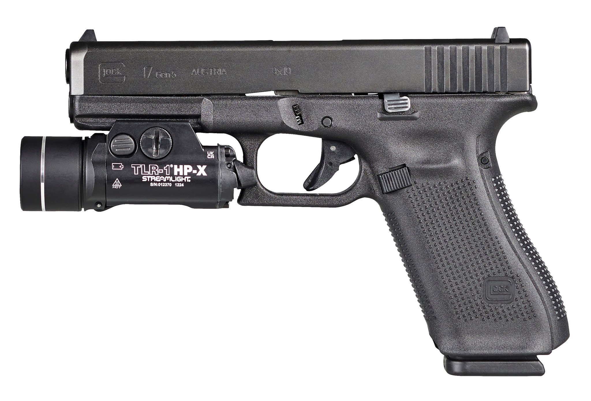 The TLR-1 HP-X delivers a high-candela beam for long-range illumination. Designed for efficiency, its front-loading battery compartment ensures quick, hassle-free replacements. Includes standard and extended paddle switches to match your shooting preference. Multi-fuel options let you choose between two SL-B9® rechargeable battery packs or CR123A lithium batteries.