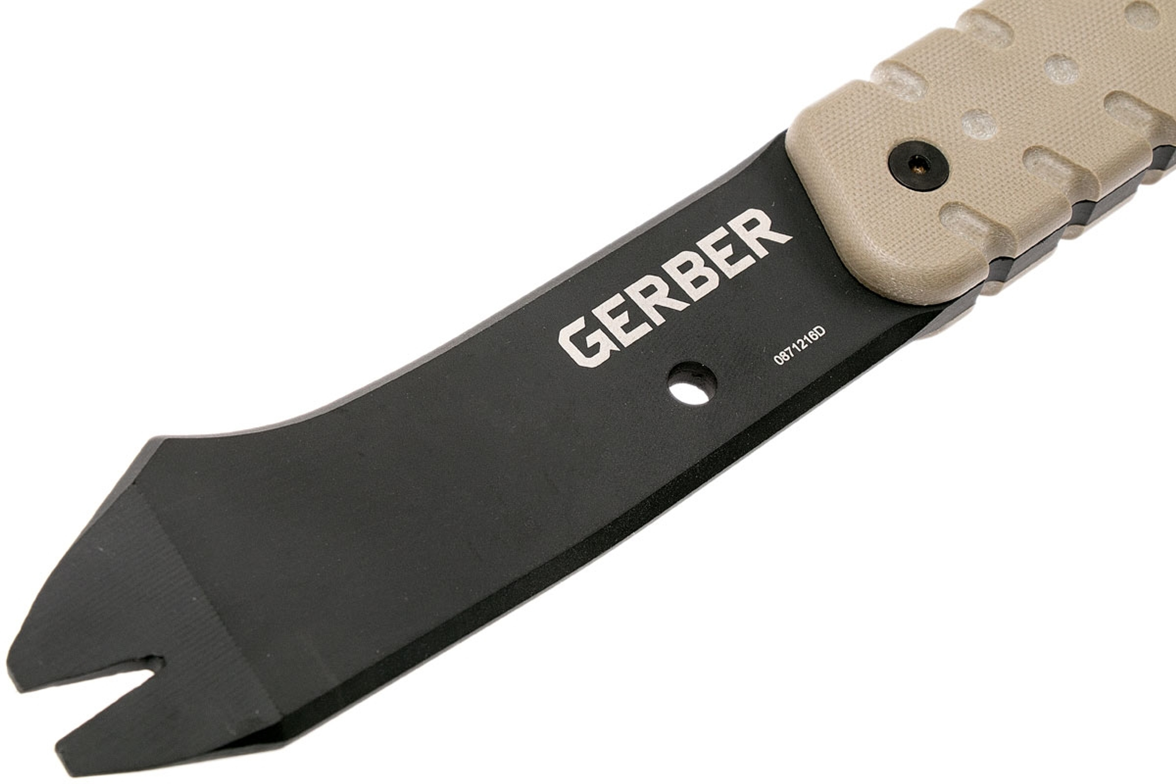 The Gerber Downrange Tomahawk offers an axe, hammer head and pry bar all in one useful device. Gerber built these Axes & Saws with a 420HC steel body w/ Cerakote for maximum ruggedness and advanced protection, allowing you to use it in rough environments and during tough jobs. This Gerber Tactical Downrange Tomahawk has G-10 composite scales on the handle for an enhanced grip that creates a safer, more efficient tool. Each tomahawk comes with a MOLLE-compatible sheath for easy carry. Breach with confidence when you've got a Gerber Downrange 3-in-1 Tomahawk in hand.