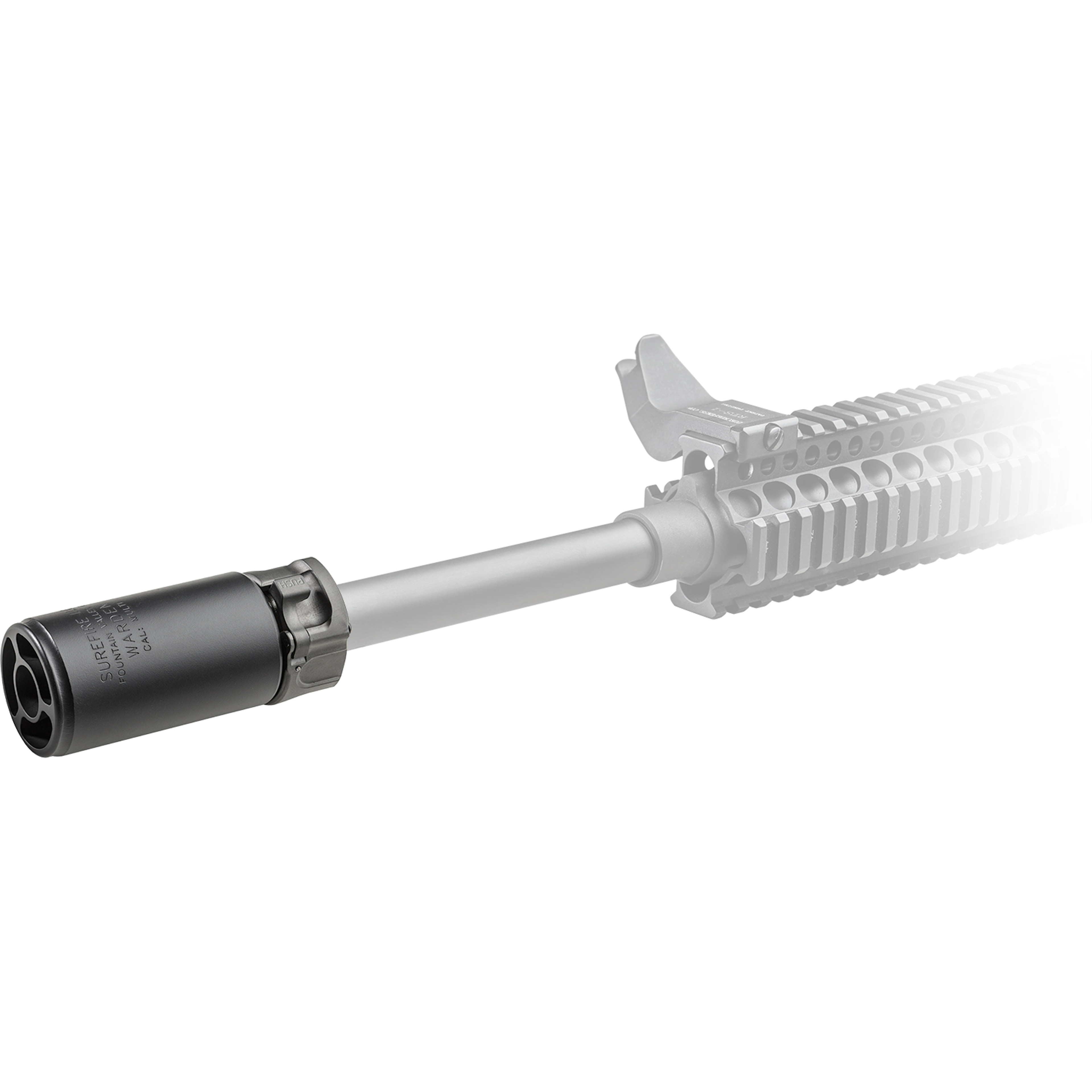Blast Forward. The SureFire Warden Blast Regulator for 5.56 and 7.62 mm weapons is engineered to direct the concussive blast of the fired round forward of the weapon system without venting gas to the side, as seen with standard muzzle brakes. This aids in reducing the overpressure felt by others immediately to the left and/or right of the shooter’s firing position. It also limits any dust signature from the weapon when fired from a prone position. This version of the Warden quickly and easily mounts to any SureFire SOCOM Fast-Attach® 5.56 or 7.62 muzzle device through the same patented system found on SureFire SOCOM Fast-Attach® Series suppressors. Unlike sound suppressors, Wardens are not NFA devices and are available wherever SureFire products are sold, without any of the restrictions associated with suppressors.