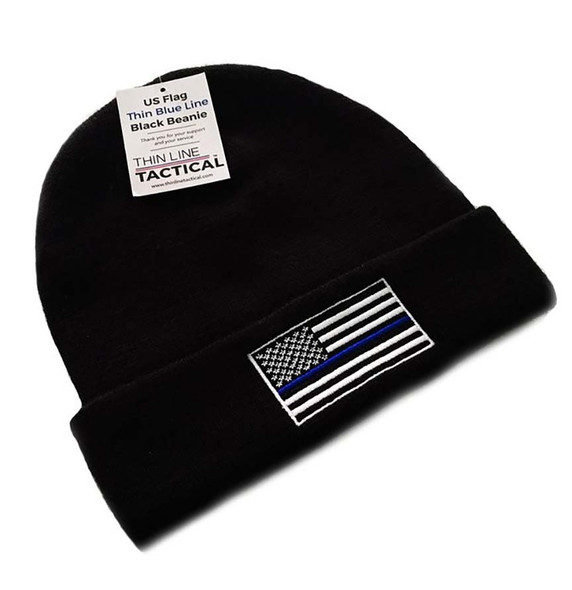 Thin Blue Line Flag Black Beanie