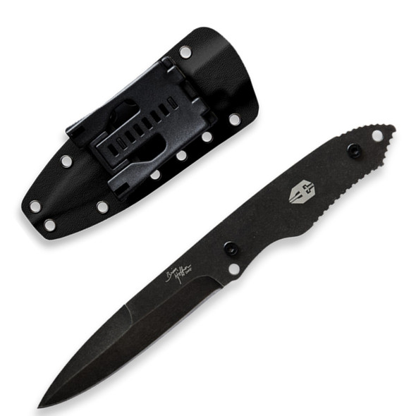 Hoffner Hand Spear Fixed Blade  Knives, Black Handle/Sheath/Plain Edge 