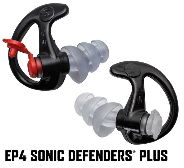 Listen To Your Ears. Your hearing health should never be ignored. SureFire EP4 Sonic Defender Plus will protect your hearing against Noise-Induced Hearing Loss (NIHL) without compromising your ability to hear routine sounds or conversations in noisy environments. Their triple-flanged-stem provides a Noise Reduction Rating (NRR) of 24 dB. Safe sound levels are allowed to pass through into the ear canal, while potentially harmful noises (above 85 dB) are reduced via our proprietary noise-reducing filter. EP4s include attached filter caps that can be inserted for additional protection, blocking out lower-level noise, like that heard on an airplane, where hearing ambient sounds or conversations isn't critical. Sonic Defenders are made from a soft, durable, hypoallergenic polymer that provides all-day comfort and extends product life (up to 6+ months, depending on usage and care).