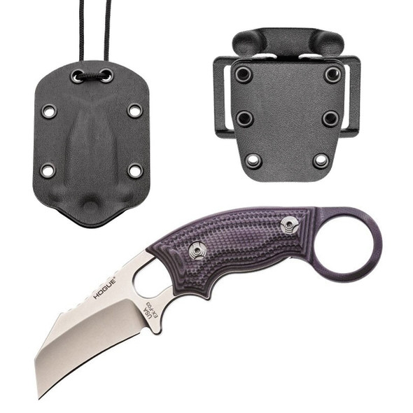 Hogue 35328 EX-F03 Hawkbill Blade G10 Solid Purple Scales Combo Knives w/Neck & Belt Sheath