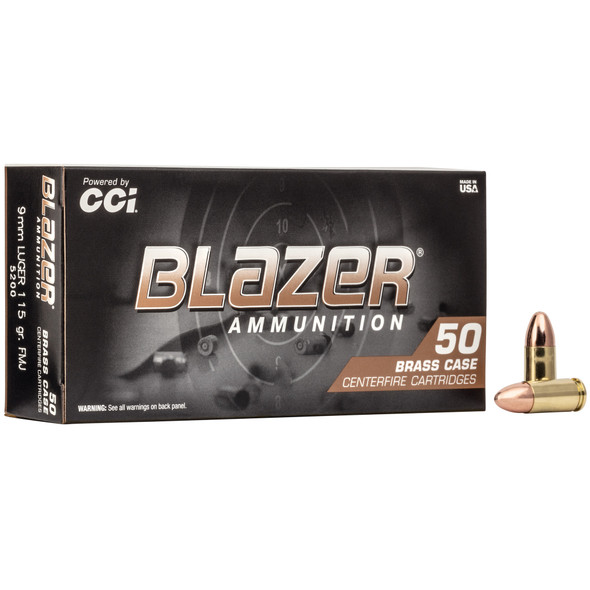 CCI 5200 Blazer Brass 9mm 115gr FMJ Ammunition 50-Rounds