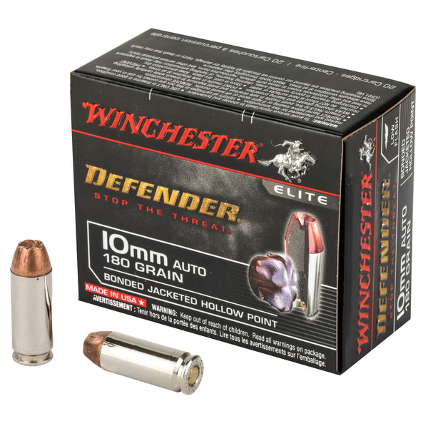 Winchester Defender 10mm 180gr Bonded JHP Ammunition 20-Rounds