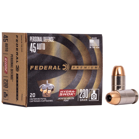 Federal Premium Personal Defense .45 ACP 230gr Hydra-Shok JHP Ammunition  20-Rounds