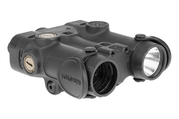 The LS420G is a 7075 Aluminum bodied multi- laser aiming device. Includes class IIIA visible green laser, class 2M IR laser, and IR Illuminator coaxially mounted for easy zeroing. Also features a 600 Lumen white light, IR Illuminator focus adjustment, quick release picatinny rail mount, remote pressure switch, IP67 water resistance, and is powered by two CR123 batteries for increased run-time.
