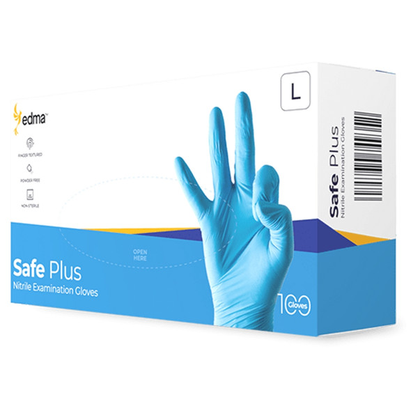 Safe Plus NitrileTextured Powder Free Nitrile Examination Gloves, 4Mil,100/box,10 Boxes/carton