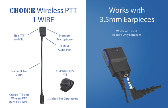 NEar Choice Ptt/mic. (Tier 1) Ip67, Waterproof W/ Smart Mic. Detection, 3.5mm Audio Port & Wireless PTT Capable