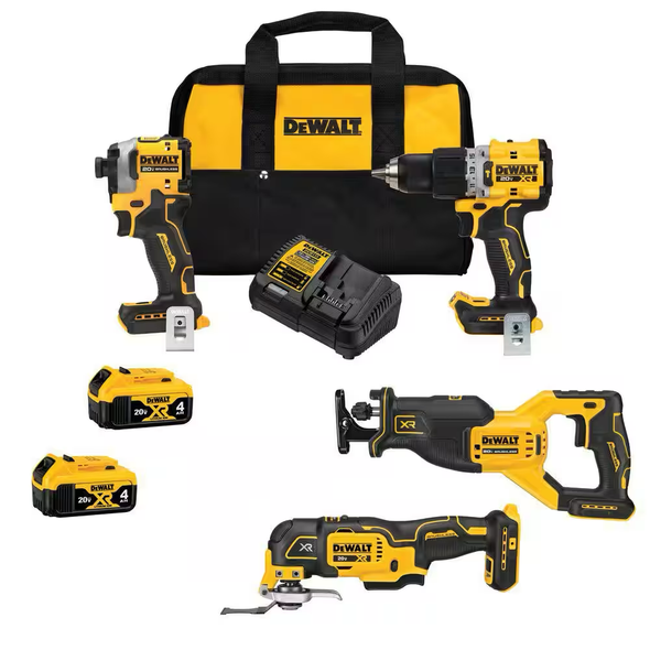 DeWalt DCK4050M2 20V MAX Lithium-Ion Cordless Brushless 4 Tool Combo Kit with (2) 4.0Ah Batteries, Charger, and Kit Bag