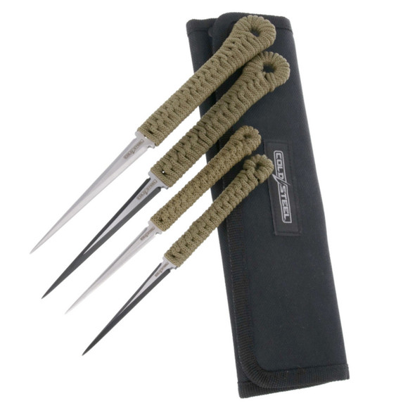 old Steel Throwing Spike 4-Pack, 5" and 8" Overall, Nylon Pouch - CS-TH-SPK4PK