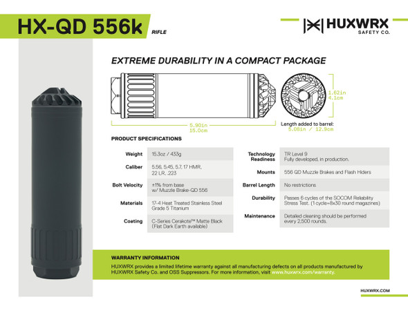 HUXWRX HX-QD 556K GEN II Flash Cap FDE Suppressor w/ Muzzle Break, Canadian Military Contract Overrun Special