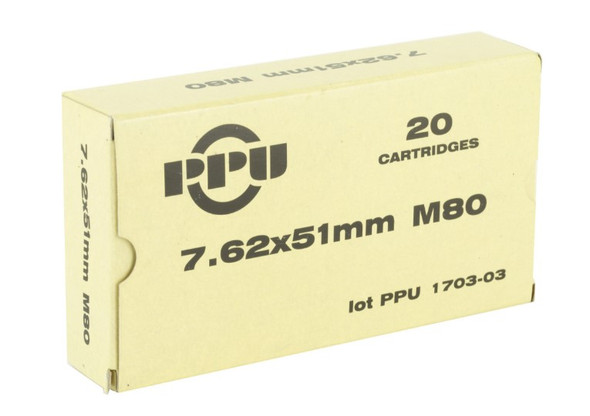 PPU 7.62x51mm 145GR FMJBT Ammunition 20-Rounds