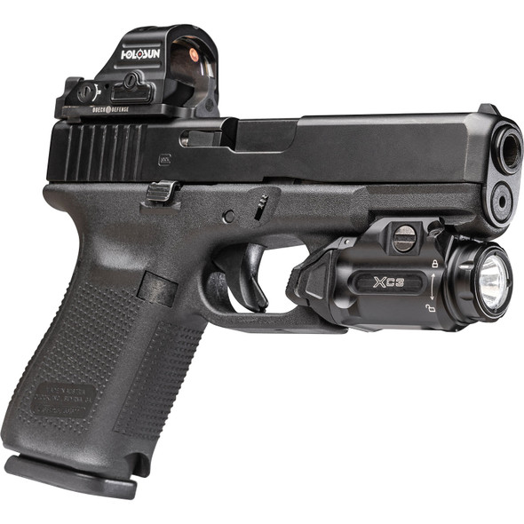 The XC3 is ideal for duty use as well as concealed-carry handgun applications. It is engineered to perform in any high-stress, low-light environment where positive ID is imperative, and its slim, compact form factor is compatible with many commercially available holsters already on the market. The XC3's premium LED generates 550 lumens and 7,200 candela of intense white light shaped a Hybrid Beam pattern that delivers the ideal combination of distance and surround light at handgun distances. We've also engineered its intuitive ambidextrous switching to provide a positive tactile feel for unmatched control in momentary- or constant-on mode. Powered by a front-loading, single, readily available 123A lithium battery, the XC3 provides 1.75 hours of constant runtime while allowing easy battery swaps without requiring removal from your handgun. Manufactured of high-strength, aerospace-grade aluminum body, Mil-Spec hard-anodized, and gasket-sealed to thrive in the harshest conditions.