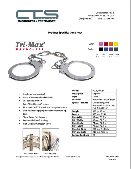 CTS Thompson Model 9008 Tri-Max Security Pick Resistant Leg Irons