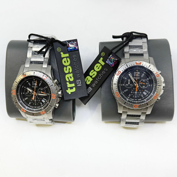 Lot of 3 pcs, Traser H3 P6602 Extreme Sport Chrono (x2) & P96 OD Pioneer – Swiss Made Tritium Military Watches, Open Box