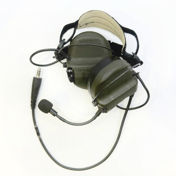 Safariland Liberator HP 2.0 Behind-the-Head Tactical Headset, OD Green Electronic Hearing Protection with Boom Mic, Police Trade